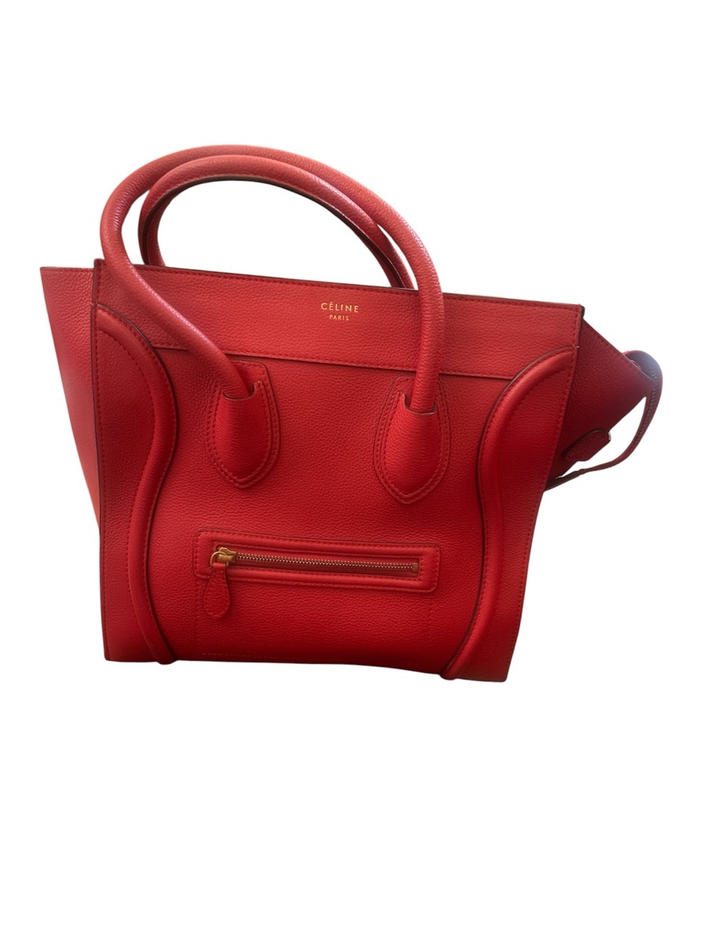 Celine Red Leather Luggage Tote Satchel
